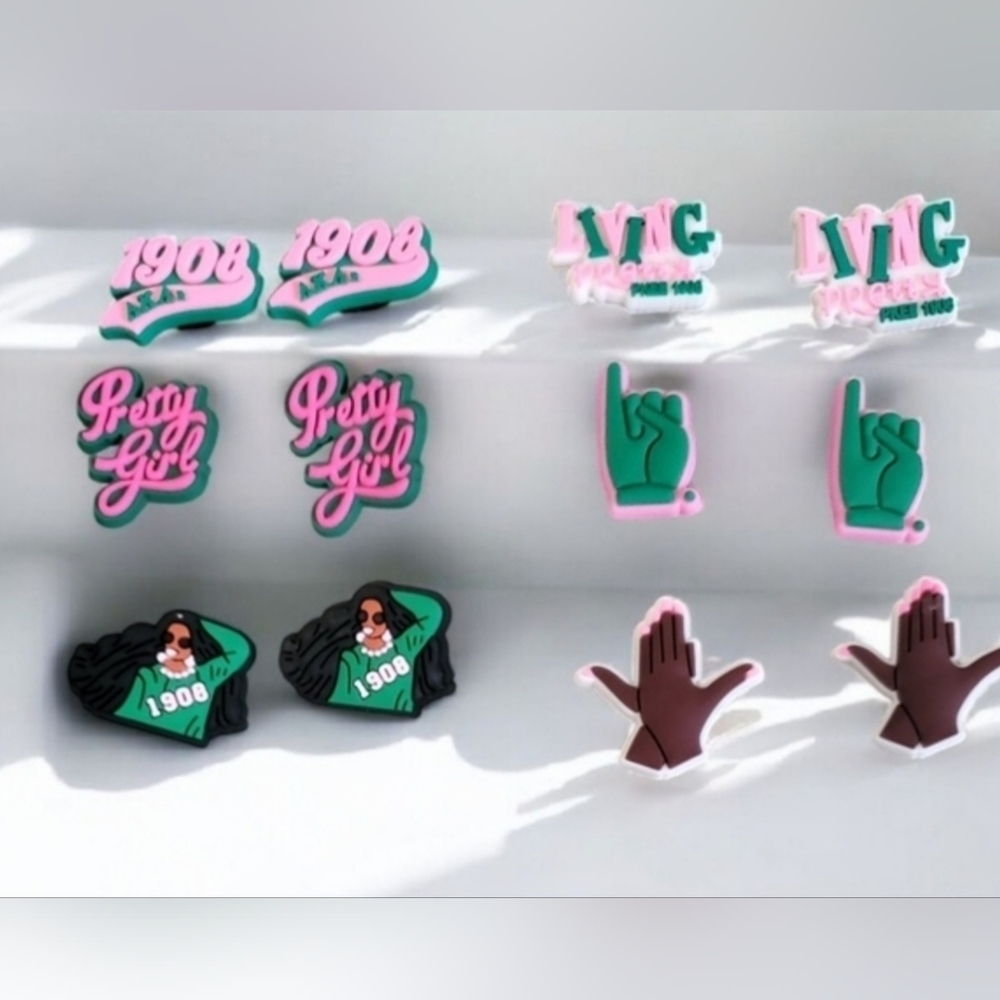 AKA Croc Charms Pink Green 1908 Sorority 12pc Set